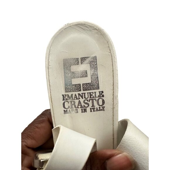 Emanuele Crasto Made in Italy White Leather Sandals Cutout Design With Flaw - Picture 5 of 12